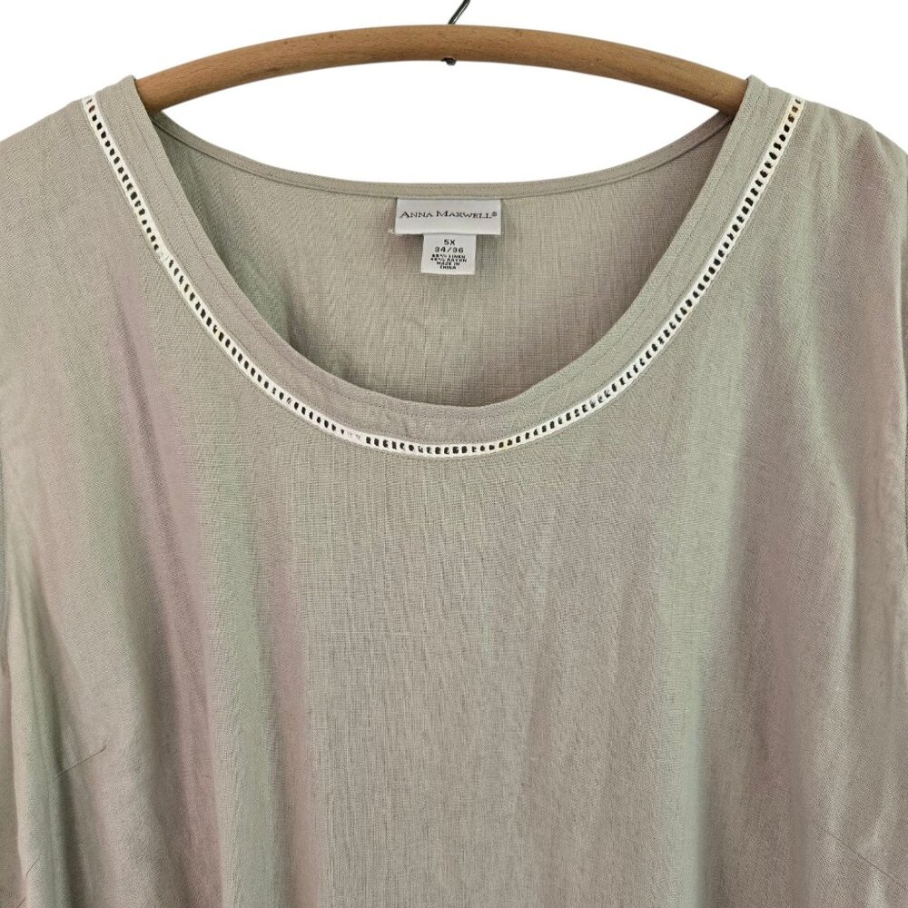 Anna Maxwell Womens Tan 2-Piece Twin Set Shirt & Tank Top Linen Blend 5X - Picture 6 of 16